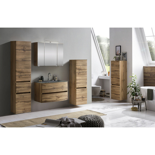 HELD MÖBEL Waschtisch-Set KOPENHAGEN in 7-teiliger Ausführung, modern, braun, Wandmontage mit LED-Beleuchtung und Soft-Close-Türen, B/T/H: 180 x 40 x 35 cm - Bild 2