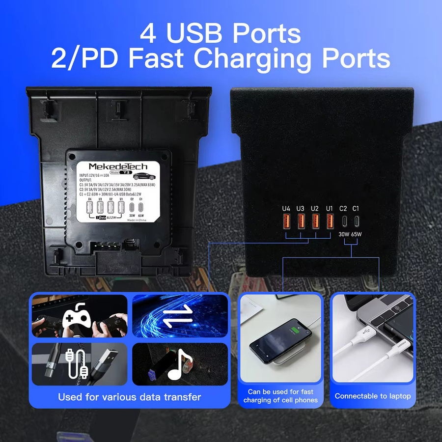 MEKEDE USB Hub Zentrale Box für Tesla Modell 3 und Modell Y 2021-2023 mit Datenwiederherstellung, 65W und 30W Schnellladung, 4 USB-Ports und 2 USB-C Ports, Schwarz - Bild 5