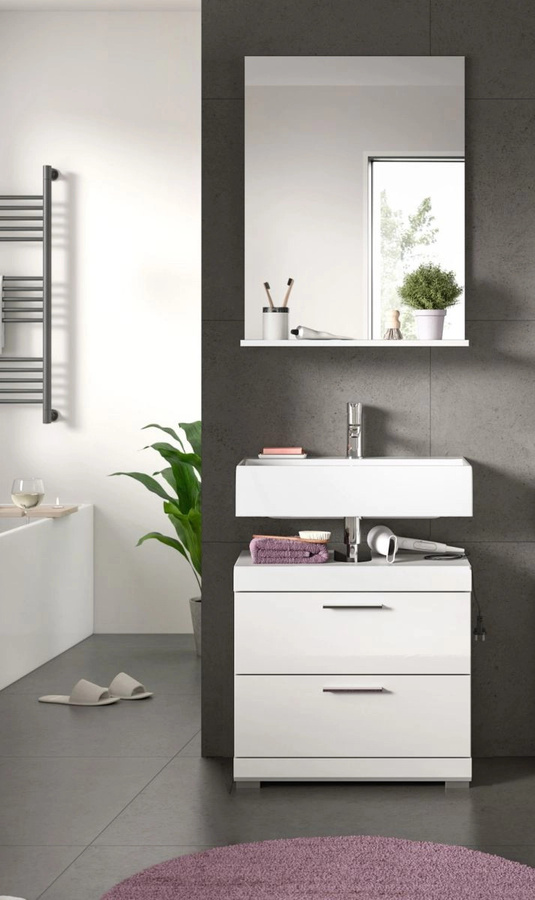 Inn.Furn Badmöbel Set Shawn 2-teilig in Weiß Hochglanz mit Waschtischunterschrank und Spiegelschrank, Breite: 60 cm - Bild 3