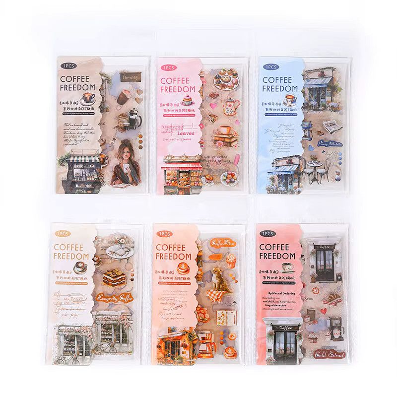 leaffei Coffee Freedom Series PET-Aufkleber im europäischen Retro-Stil, Multicolor, 6 Stück - Bild 4