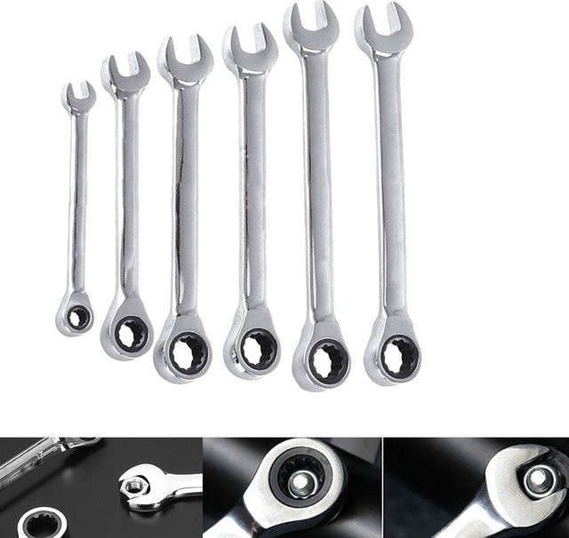Umkehrbarer Ratschenschlüssel als Ratschen-Steckschlüssel für Muttern in Silber, 6 mm bis 13 mm - Bild 1
