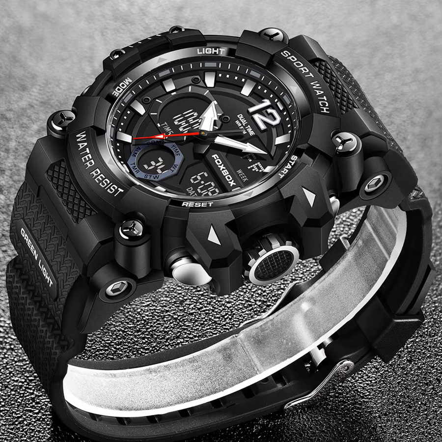 LIGE Armbanduhr Digitaluhr, Kunststoff, Edelstahl, Schwarz, Herren - Bild 4