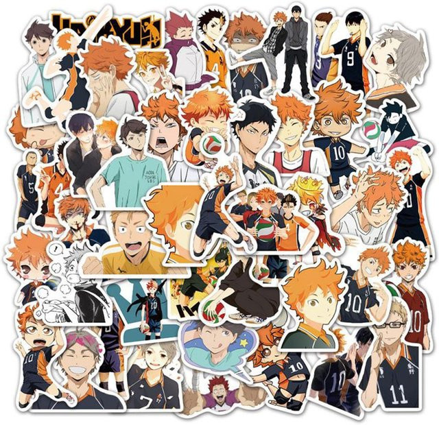 50 Stück Haikyuu Anime Aufkleber von Binchi Outdoor Product, wasserfeste Cartoon Decals in Multicolour für Skateboard, Laptop, Koffer und Handy - Bild 1