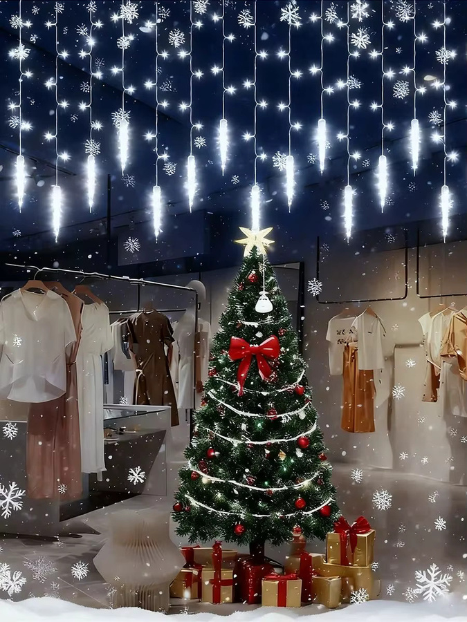 Peach Forest LED Eiszapfen Lichterkette mit 96 LEDs in Weiß für Weihnachtsdekoration und Partys, USB-betrieben - Bild 6