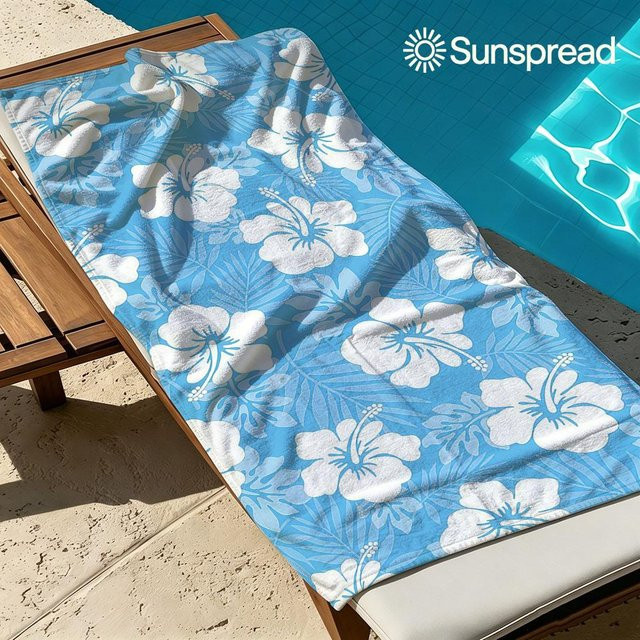 JMG Household Supplies Strandtuch Hibiskus Blau Weiß, schnelltrocknend und sandfrei, B/B: 60 x 120 cm - Bild 1