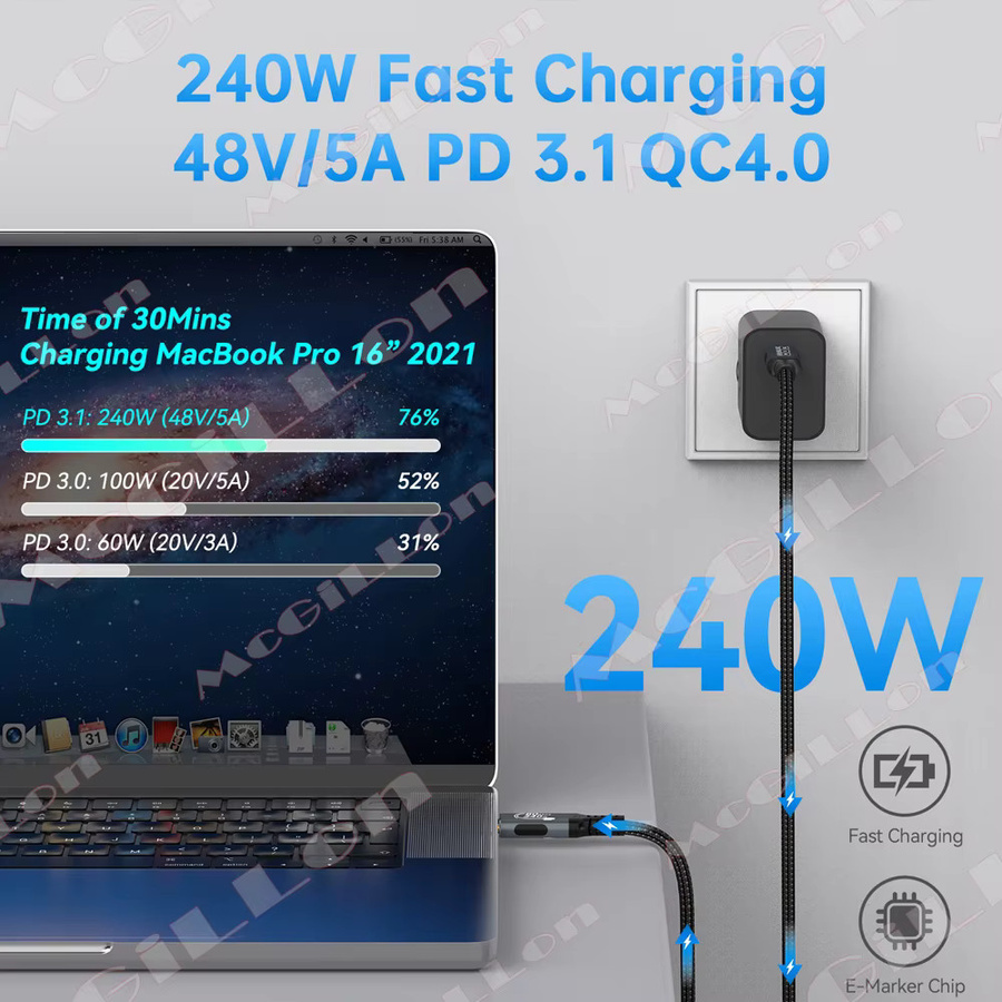 MCGILLON Thunderbolt 5 USB-C zu USB-C Kabel mit 120Gbps Datenübertragung und 240W Schnellladefunktion - Bild 2