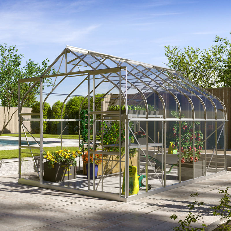 Vitavia Gewächshaus Dione 11500 mit Stahlfundamentrahmen, Glockendach und Doppelschiebetür, silber, 11,5 m² - Bild 2