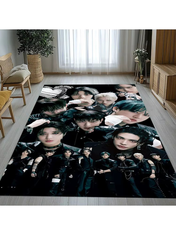 Potdemiel Bang Chan Kpop Stray Kids Wohnzimmer-Teppich, rutschfest, Schwarz, Rechteckig - Bild 2