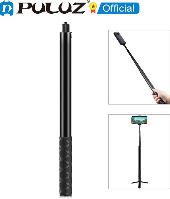 PULUZ Metall Selfie Stick Einbeinstativ mit unsichtbarer Adapter Basis und Schraube in Schwarz für Insta360 One RS/X2/X3 und DJI Osmo 360, H x B x T: 150 x 110 x 70 cm - Bild 1