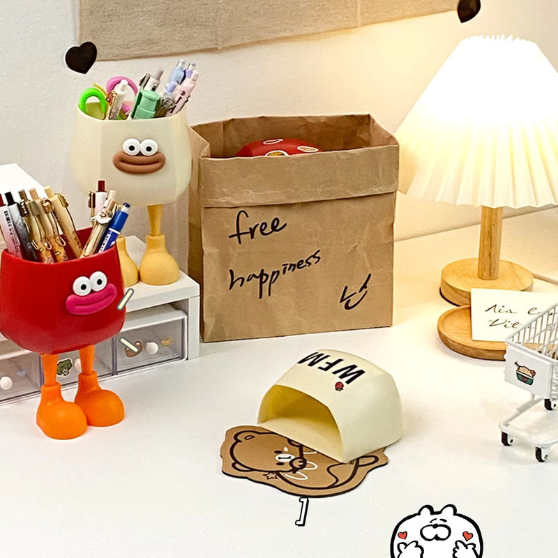 Kreative Desktop Aufbewahrungsbox aus Kunststoff als DIY Ornament und Stifthalter in Creme und Rot - Bild 2