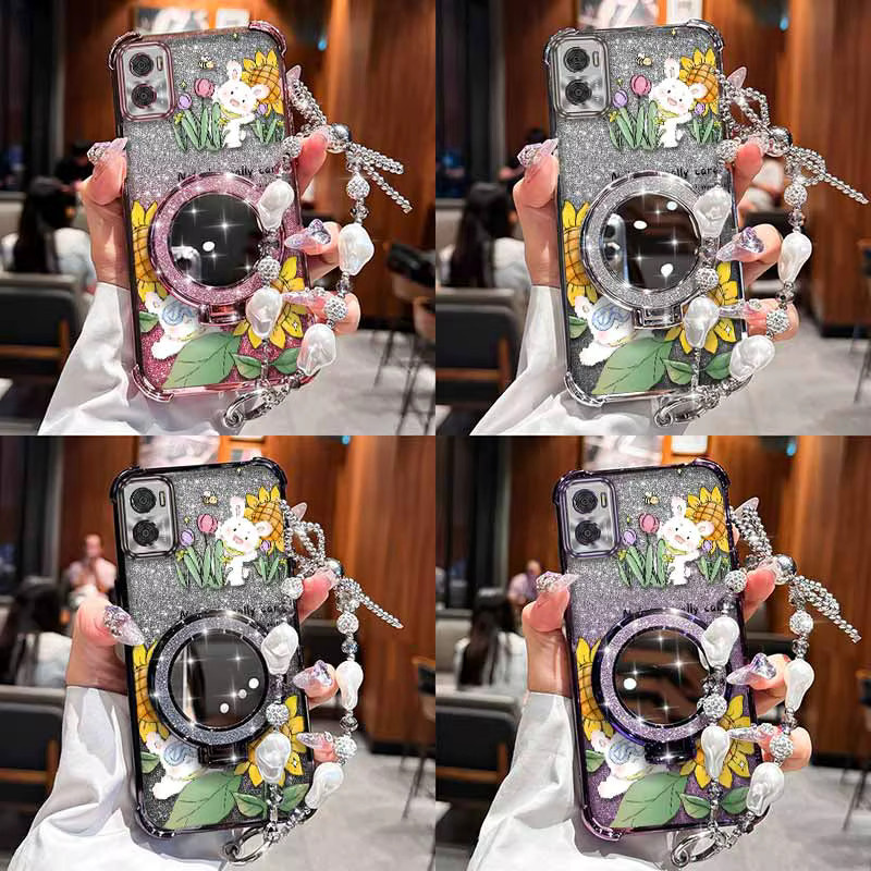 E15 Happy Rabbit Handyhülle mit Lanyard für Motorola E13 G84 G82 G64 G54 G52 G71s G30 G20 G10 50 Pro 60F in Multicolour und Silber - Bild 4