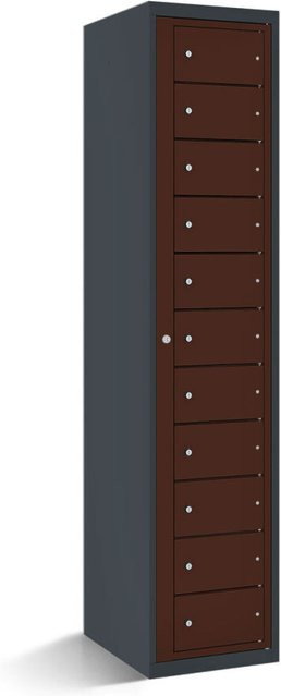 rotstahl Fächerschrank mit 11 Fächern und Zentraltür in Mahagoni mit anthrazitgrauem Korpus, B/T/H: 40 x 50 x 180 cm - Bild 1