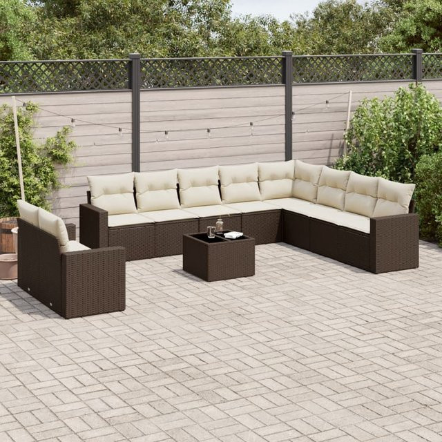 vidaXL 11-tlg. Garten-Sofagarnitur aus Polyrattan mit Kissen, Braun - Bild 3
