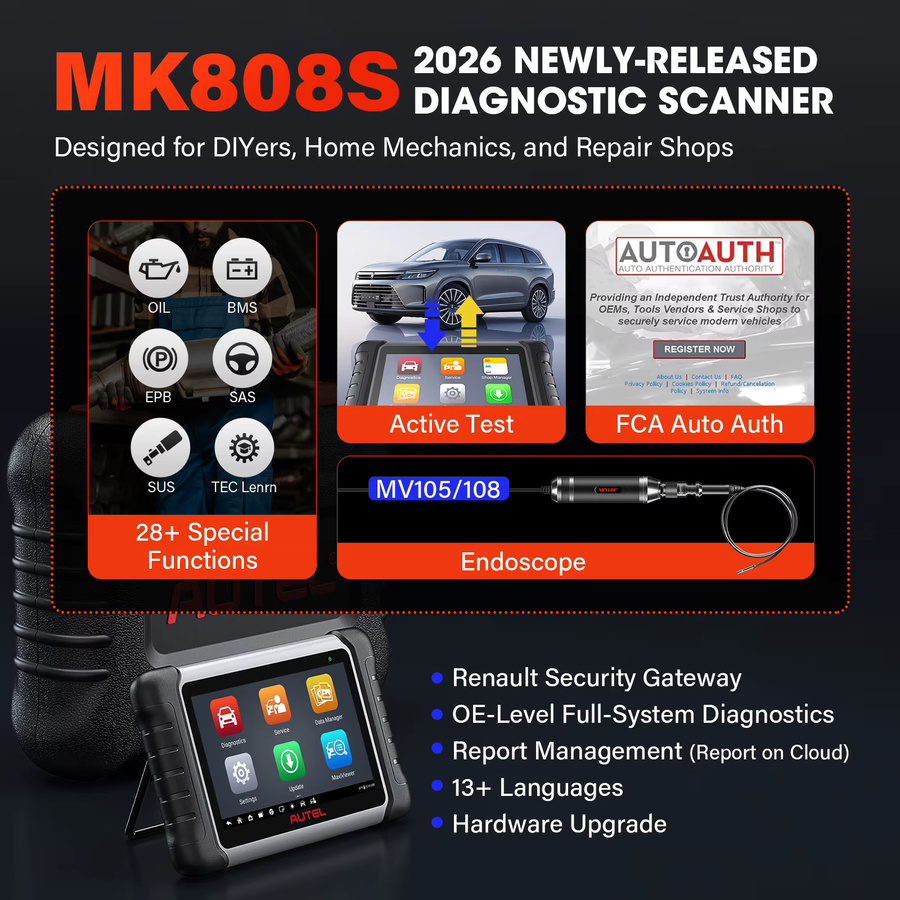 Autel MK808S OBD2 Diagnose-Autoscanner-Tool in Schwarz mit System- und Servicefunktionen wie Ölwechsel, EPB, BMS, SAS, DPF und TPMS - Bild 3