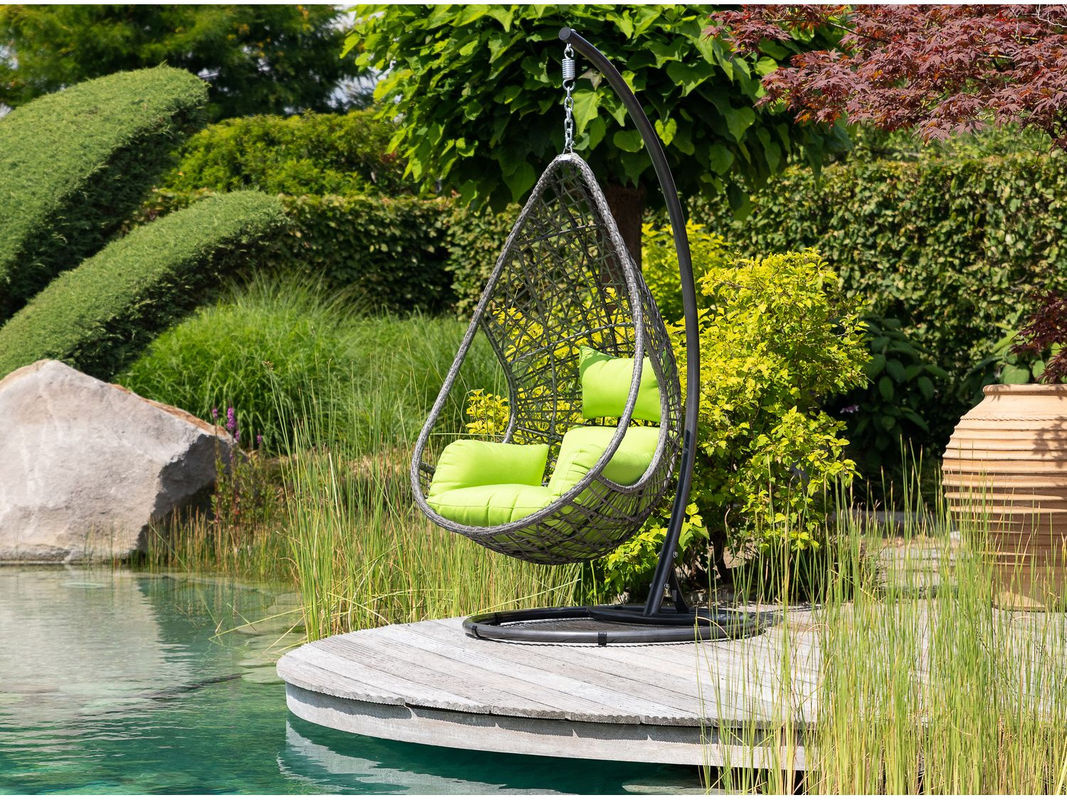 Greemotion Hängesessel Kuba in Grün und Braun mit Auflagen aus Rattan und Stahl, B/T/H: 103 x 103 x 208 cm - Bild 4