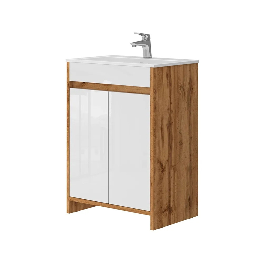 Vicco Waschtischset Lemgo Eiche Gold Weiß Hochglanz 2-teilig B/T/H: 60 x 40 x 82 cm - Bild 2