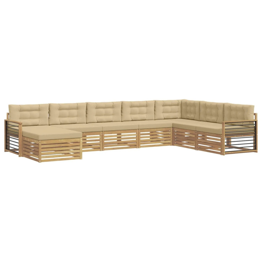 vidaXL Outdoor-Sofagarnitur 8-teilig aus Akazienholz in L-Form mit Kissen, Weiß und Beige - Bild 2