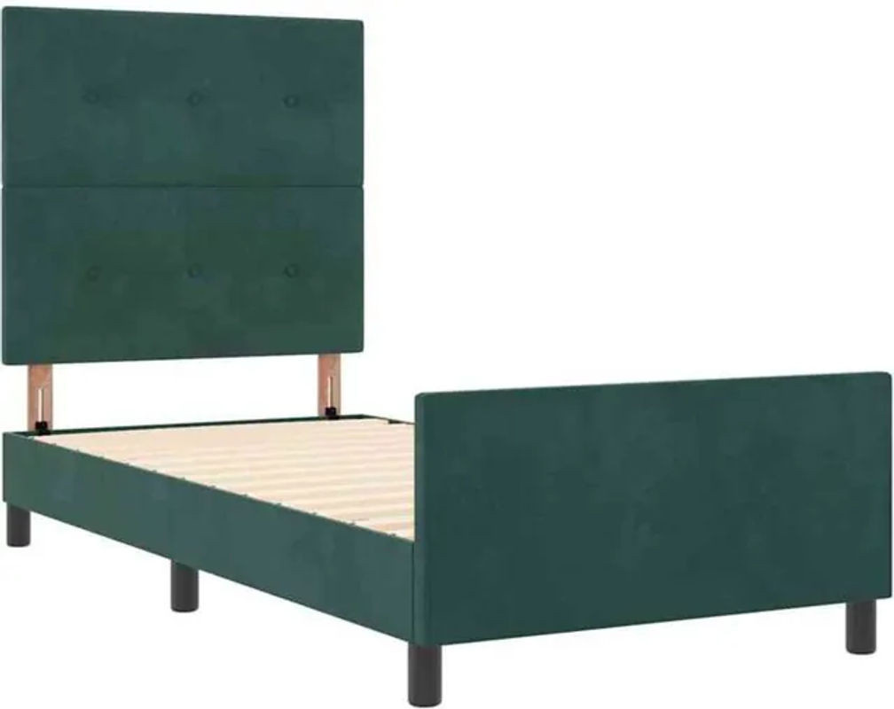 Modernes Polsterbett mit Kopfteil von vidaXL aus Samt und Kiefer in Grün, B/T/H: 90 x 200 cm - Bild 1