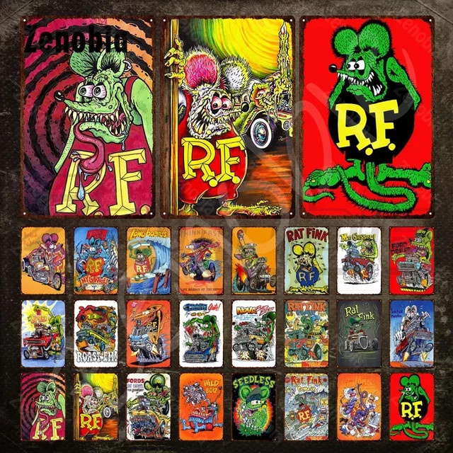 Rat Fink Comic Metallposter Vintage Blechschild Multicolour Wanddekoration 20 x 20 cm - Bild 1