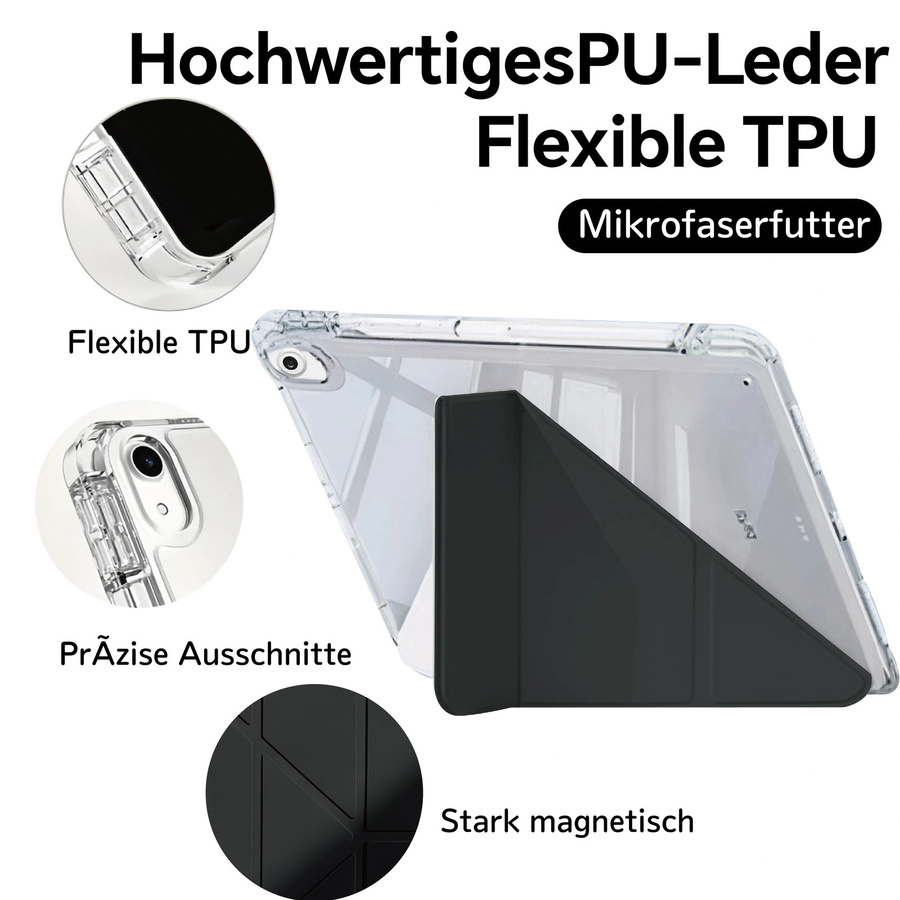Chenxiaotong Schutzhülle für iPad 10.2 Zoll (2019-2021) mit Stifthalter und Y-Ständer, transparent/schwarz - Bild 5