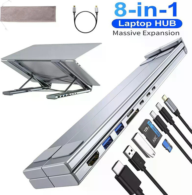 KOQZM 8-in-1 USB-C Laptop Ständer mit Dockingstation und faltbarem Typ-C Hub Adapter - Bild 1