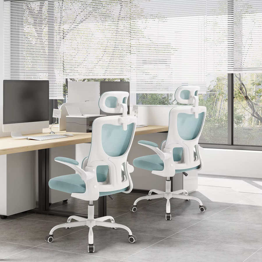 WOLTU Ergonomischer Bürostuhl in Blau mit Netzstoff, höhenverstellbarer Schreibtischstuhl mit Schaukelarmlehnen und Kopfstütze - Bild 1