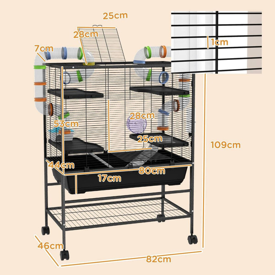 PawHut Hamsterkäfig Nagerkäfig mit Laufrad und Zubehör, Schwarz, B/H/L: 46 x 109 x 82 cm, Aosom - Bild 5