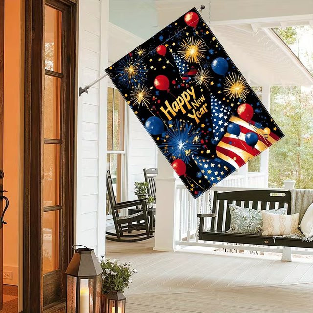 VIKAMA Silvester Gartenflagge Frohes Neues Jahr, doppelseitige Outdoor-Dekoration in Multicolour, B/H: 30 x 45 cm - Bild 1