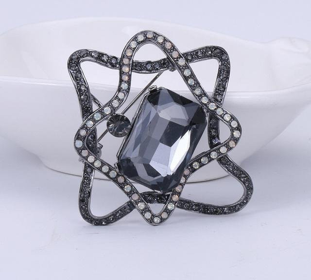 YIRAN Jewelry Brosche, Fünfzackiger Stern, Strass, Glas, Grau, Damen und Herren - Bild 1