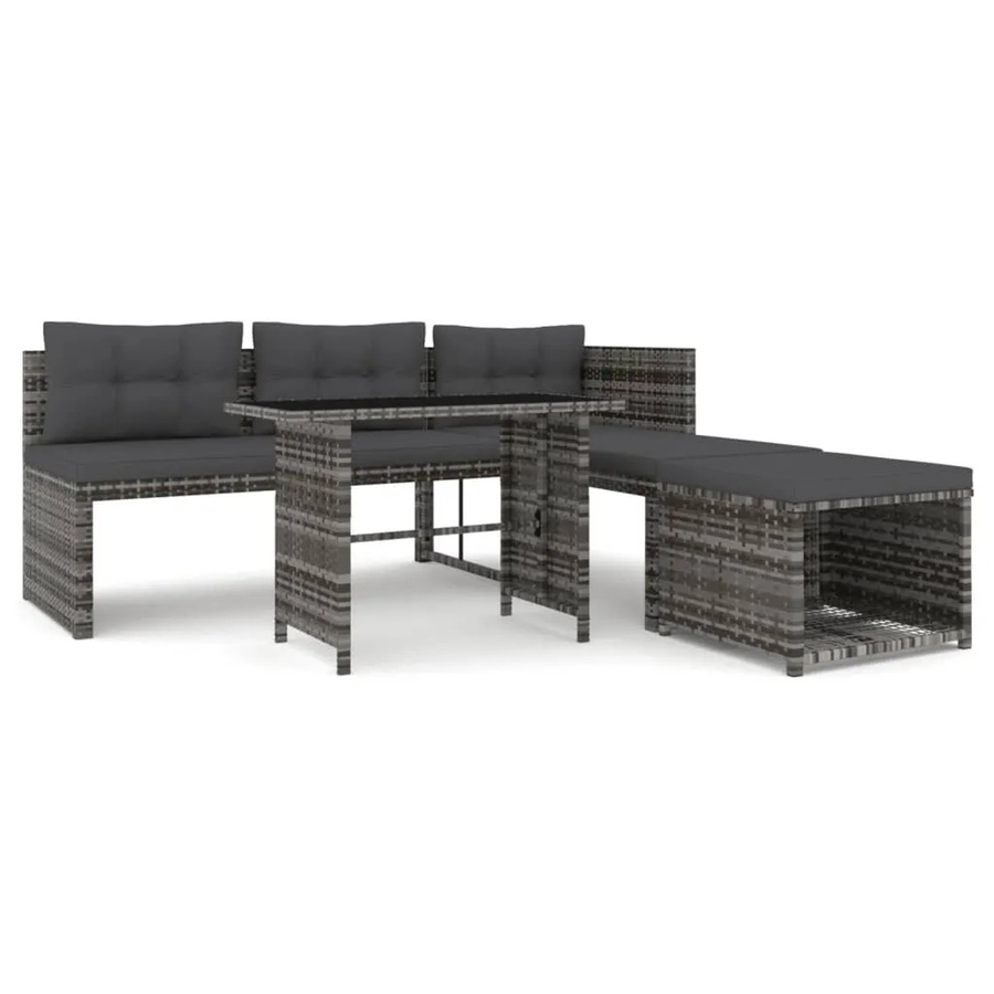 vidaXL 4-tlg Garten-Essgruppe aus Poly Rattan mit Eckbank und Kissen in Grau/Anthrazit - Bild 2