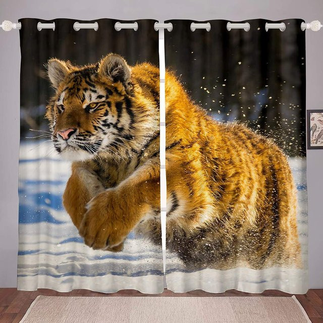 Yiran Furniture Tiger Verdunkelungsvorhänge für Kinder, 2er-Set Wildtier-Fenstervorhänge mit Motiv, Mehrfarbig, B: 55 cm, H: 120 cm - Bild 1