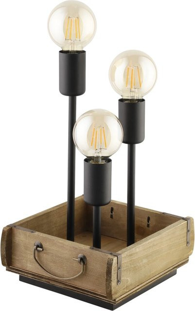 Eglo Tischleuchte Wootton 3-flammig in Schwarz-Braun mit Vintage-Look, B/T/H: 37 x 22 x 22 cm - Bild 1