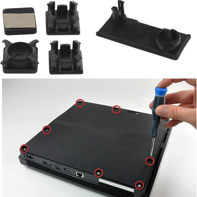 Topfactory 9er Set Gummi-Füße und Schraubenabdeckkappen für Playstation 3 Slim PS3 Slim 2000/3000 in Schwarz - Bild 1