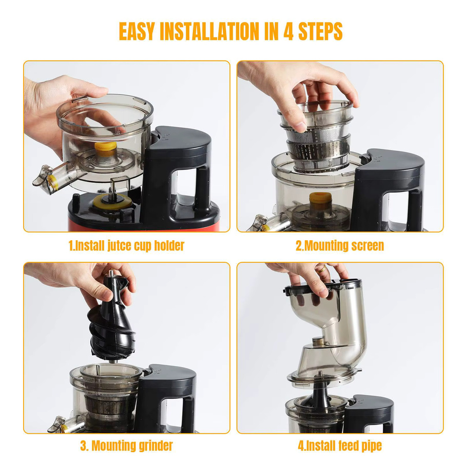 OWJHE Slow Juicer Kaltpresser mit Futterrutsche für ganze Früchte und Gemüse in Rot - Bild 3