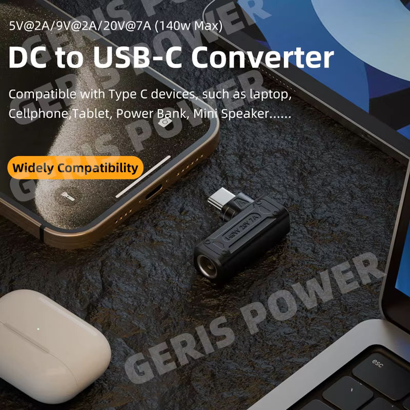 Geris Power PD 140 W DC zu USB-C Konverter in Schwarz mit verschiedenen Barrel-Steckertypen für Laptop und Telefon - Bild 5