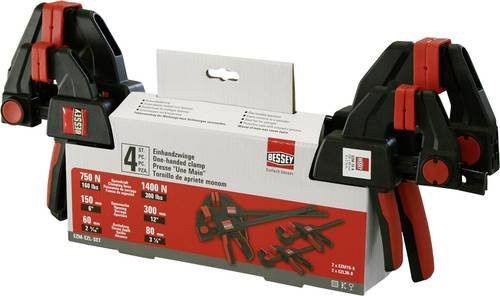 Bessey EZM-EZL Einhandzwingen-Set in Rot, 4er-Set bestehend aus 2 x 150 mm und 2 x 300 mm Spannweite - Bild 1