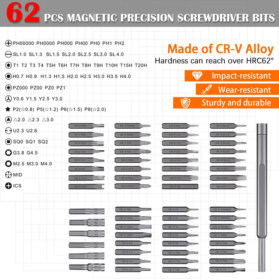 64 in 1 Präzisions-Schraubendreher-Set mit magnetischen Bits für Handy- und Elektronik-Reparaturen inklusive Torx und Hex Bits - Bild 2
