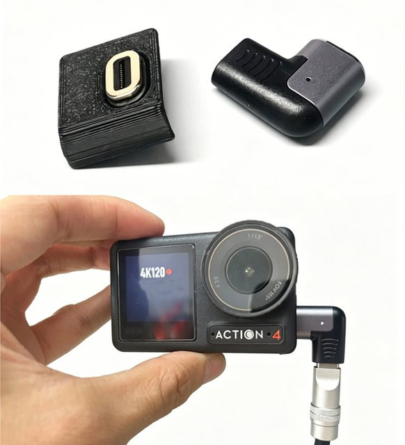 DJI Osmo Action 3/4/5 Zubehör Set mit magnetischer Lade-Seitenabdeckung und 90 Grad rechtwinkligem USB-C Adapter in Schwarz - Bild 1
