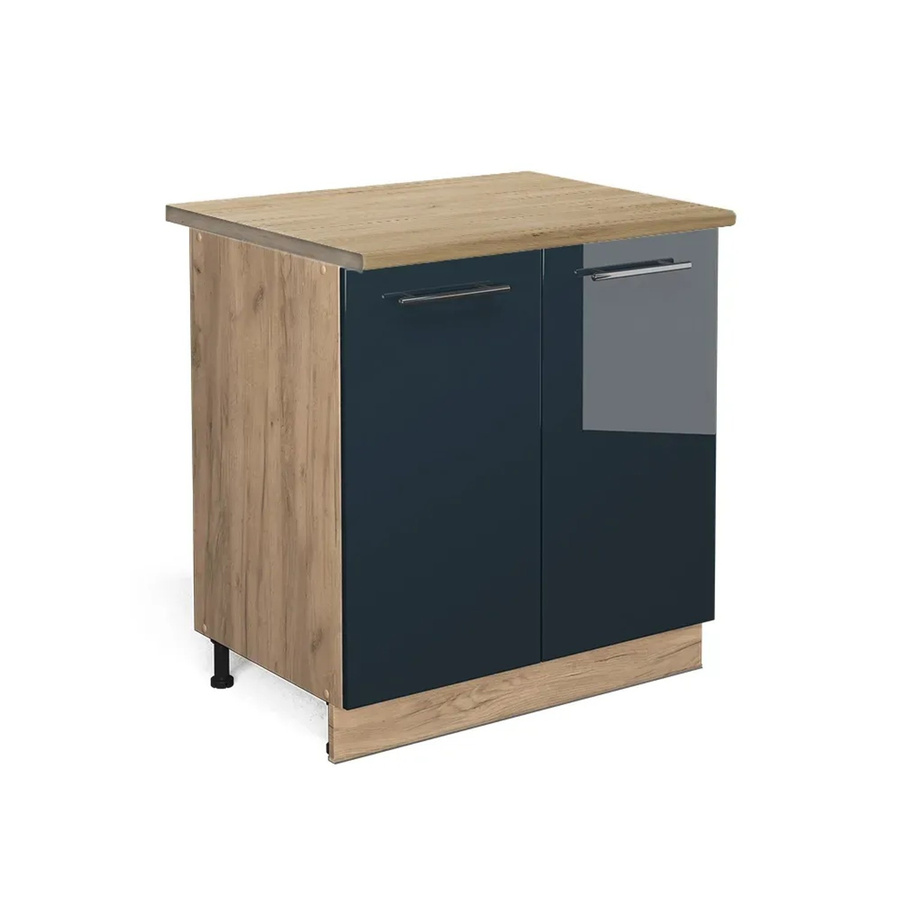 Vicco Spülenunterschrank Fame-Line Dunkelblau Hochglanz und Goldkraft Eiche mit Regal und Arbeitsplatte Breite: 80 cm - Bild 2