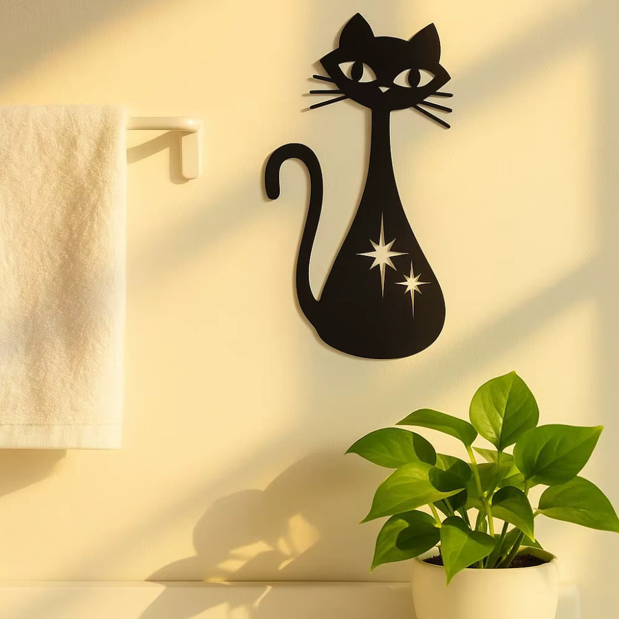 Hello Young Vintage Starburst Atomic Cat Metall-Wanddekoration im Mid-Century Stil, Schwarz - Bild 4