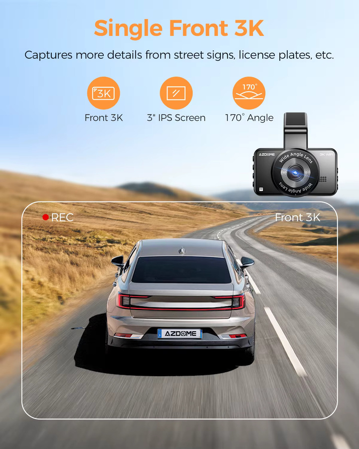 AZDOME Dashcam M17 Pro mit Front- und Heckkamera, 3K+1080P Auflösung, WiFi 6, ADAS, Sprachsteuerung und 24H Parkmodus, Schwarz - Bild 2