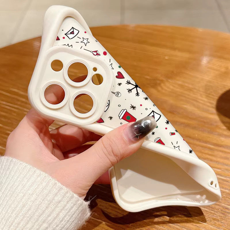MOESOE Silikon Handyhülle mit Weihnachtsmuster für iPhone 11 bis iPhone 17 Pro Max, luftstoßfest, Beige/Weiß - Bild 2