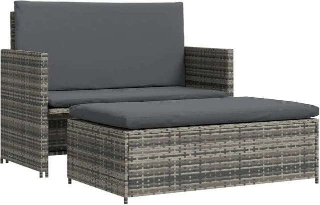 vidaXL 2-teiliges Garten-Lounge-Set aus Poly Rattan in Grau mit Polsterung und Hocker - Bild 1