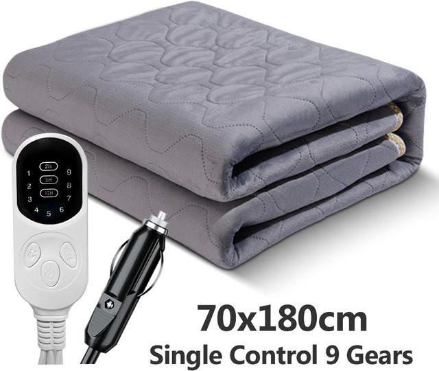 12V Auto-Heizdecke mit 9 Heizstufen in Grau, Beheizte Reisedecke für Camping und Outdoor, B/B: 70 x 180 cm - Bild 1