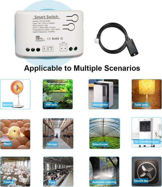 eWeLink Smart Switch zur Temperatur- und Luftfeuchtigkeitsüberwachung mit WLAN und 433 MHz RF, kompatibel mit Alexa und Google Home, Weiß - Bild 1