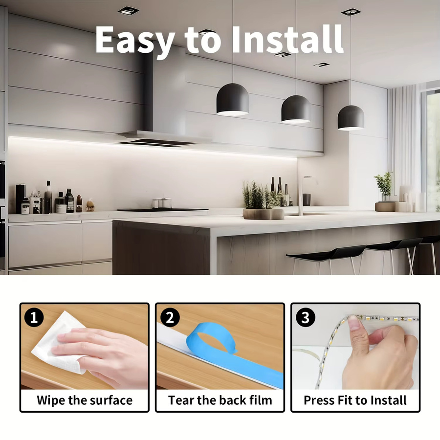 Shine-tale LED-Streifen mit Handbewegungssensor, 5V USB, Cool White, Selbstklebend für Spiegel, Küchenschränke und TV-Hintergrundbeleuchtung - Bild 2