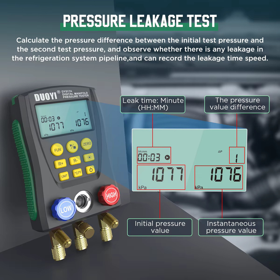 DUOYI DY517A Digitales Kältetechnik-Manometer als Vakuum-Drucktester und HVAC-Temperaturprüfgerät mit integrierter Unterstützung für 89 Kältemittel sowie Überhitzungsprüfung - Bild 4