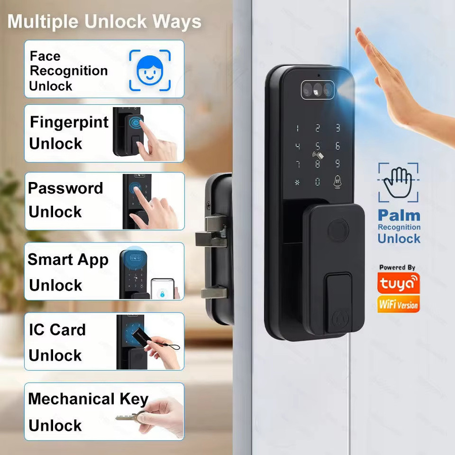 ZhdCookey Intelligentes Türschloss in Schwarz mit 3D-Gesichtserkennung, Palm-Ader-Scan, Fingerabdruck, WLAN und Tuya App-Kompatibilität - Bild 2