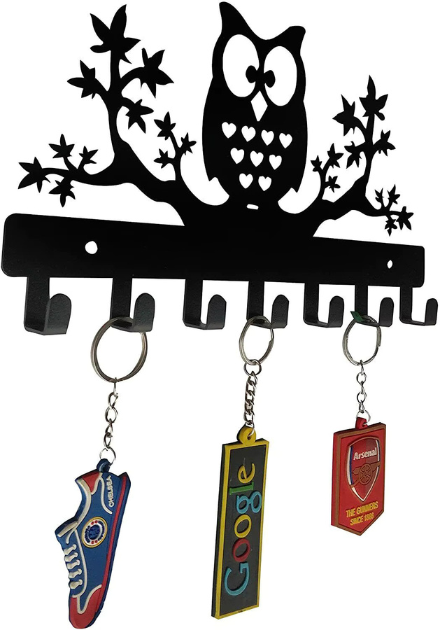 Schlüsselhalter aus Stahl mit Eulen an Ahornbäumen von CIFBUY in Schwarz als Wandbehang und Garderobe - Bild 3