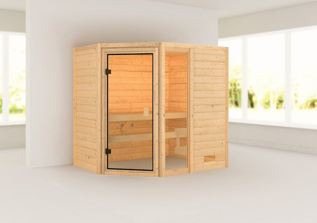 Karibu Massivholzsauna Jada aus Fichte in Natur Braun B: 224 cm, T: 187 cm, H: 196 cm - Bild 2